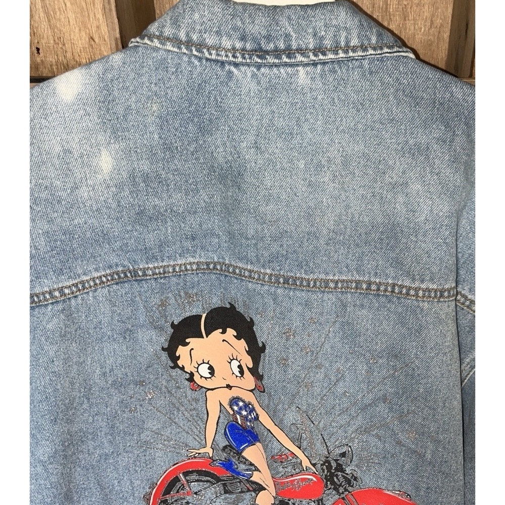 Betty Boop Vintage Denim Trucker Jacket XL‎ Diamond Dust Motorcycle - Picture 6 of 16